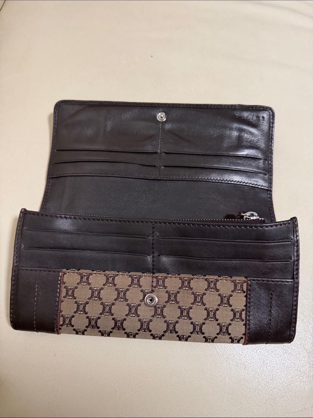 Celine Brown Monogram Continental Clutch Wallet with Black Trim - Picture 12 of 16